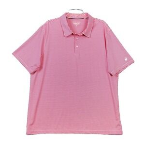 Michel Rouen Performance Polo Shirt Mens 2XL Pink White Striped Short Sleeve